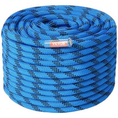 Picture of VEVOR 10.2mm Dynamic Climbing Rope, 40M(131ft) Outdoor Rock Climbing Rope 25KN Breaking Tension, Fiber Rope with Steel Snap Hooks for Escape, Rappelling, Fire Rescue, Blue