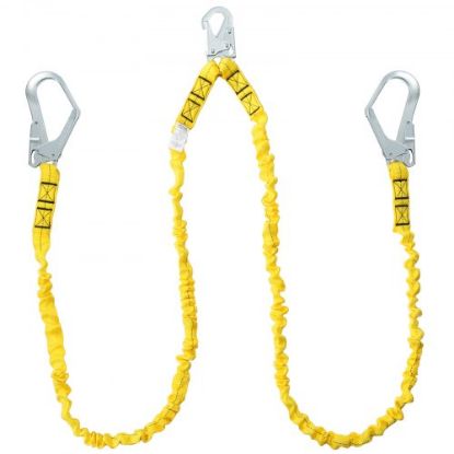 Picture of VEVOR 38mm Safety Lanyard, 6ft(1.83m) Fall Protection Lanyard with 2 Alloy Steel Snap Hooks, Retractable Safety Belt for Outdoor/Indoor Tree Climbing, 30KN Breaking Tension Lanyard, Yellow