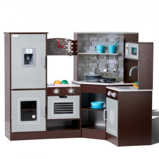 Picture of VEVOR Kitchen Playset Kids Pretend Cooking Play Toy 24 Piece Accessories Brown