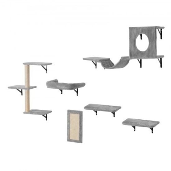 Picture of VEVOR Wall Mounted Cat Shelves Tree with Jumping Boards Nests Hammock Set of 7