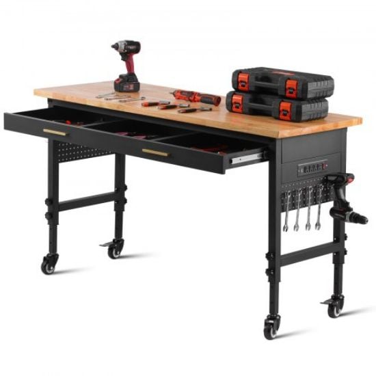 Picture of VEVOR 48" Workbench on Wheels Wood Top Work Table with Drawer Organizer 1500 lbs