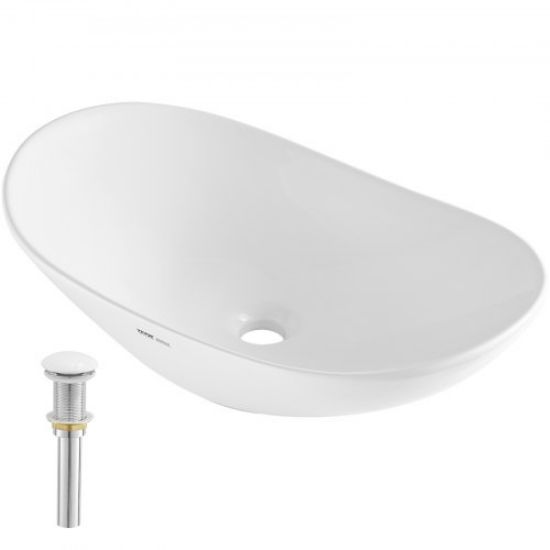 Picture of VEVOR Modern Ceramic Vessel Sink 19"x14.7" Bathroom Vanity Bowl Countertop White