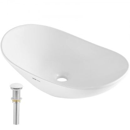 Picture of VEVOR Modern Ceramic Vessel Sink 16" x 12" Bathroom Vanity Bowl Countertop White