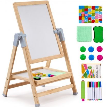 Picture of VEVOR 3-in-1 Tabletop Kids Art Easel Double-Sided Magnetic Whiteboard Chalkboard