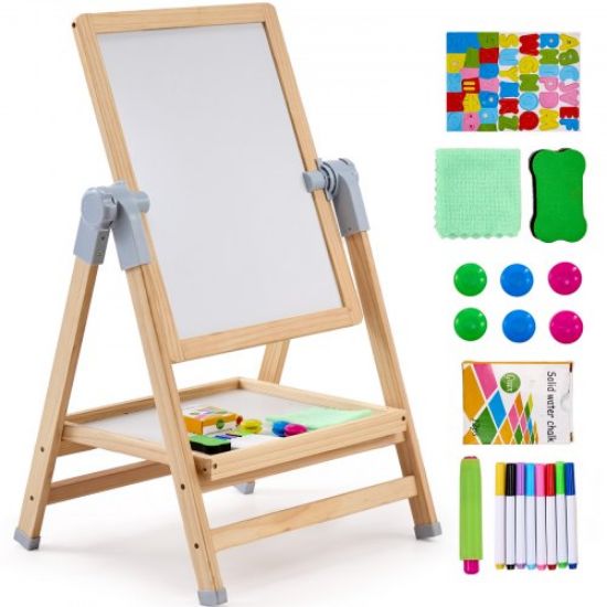 Picture of VEVOR 3-in-1 Tabletop Kids Art Easel Double-Sided Magnetic Whiteboard Chalkboard