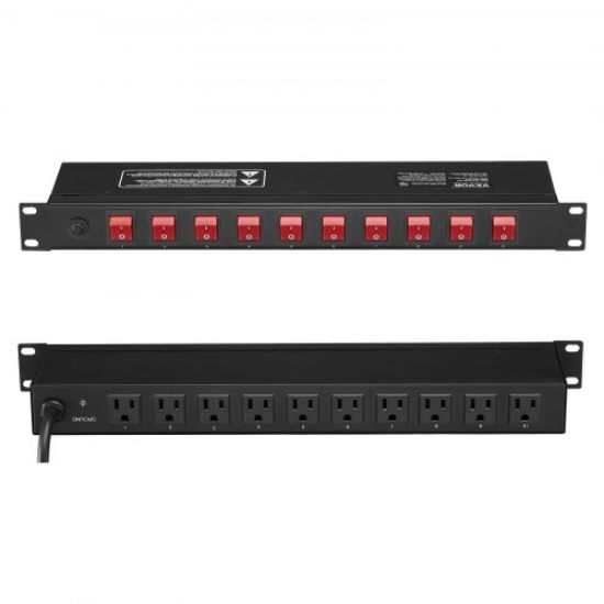 Picture of VEVOR 19" 1U PDU 12 Outlets Rack Mount Power Strip Surge Overload Protection