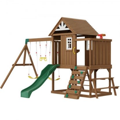 Picture of VEVOR Wooden Swing Set 10 IN 1 Outdoor Playground Sets 6 FT Slide Upper Fort