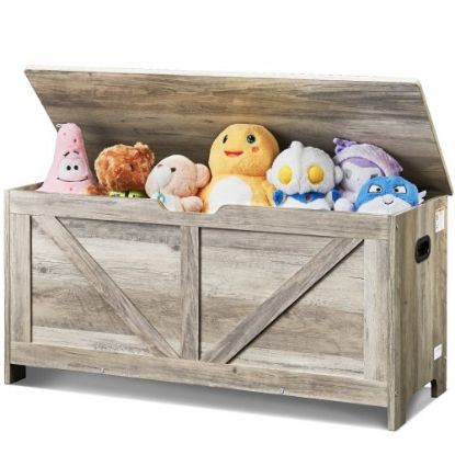 Picture of VEVOR Wooden Toy Chest for Kids, Toddler Toy Storage Box with Flip-Top Lid and Safety Hinge, 32.68 x 17.91 x 24.02 Large Kids Storage Bench for Playroom, Bedroom, Living Room or Entryway, White