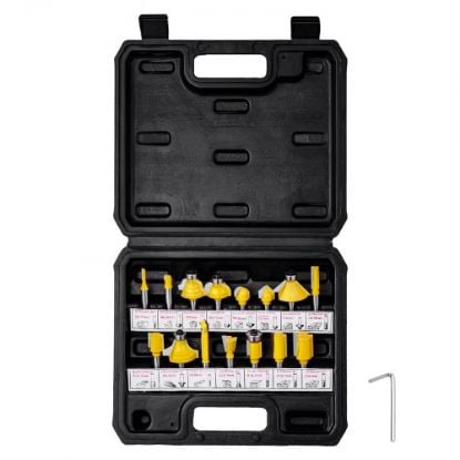 Picture of VEVOR Router Bits Set 15 Pieces Carbide Router Bit 1/4 Inch Shank Carrying Case