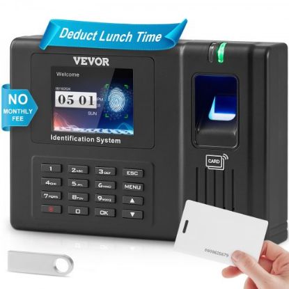 Picture of VEVOR Time Clocks for Employees Small Business with Face, Fingerprint, RFID and PIN Punching in One, Biometric Time Clock with 5 RFID Cards & USB Drive, Automatic Punch in/Out, No Monthly Fees