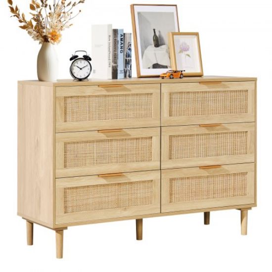 Picture of VEVOR 3 Drawer Rattan Dresser, Boho Dresser, Rattan Chest of Drawers with Spacious Storage, Natural Rattan Dresser for Bedroom, Living Room & Hallway,Rattan Nightstand with Sturdy Handles&Legs, Brown