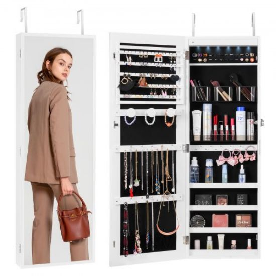 Picture of VEVOR Mirror Jewelry Cabinet 47.05in Lockable Wall or Door Mounted Armoire White