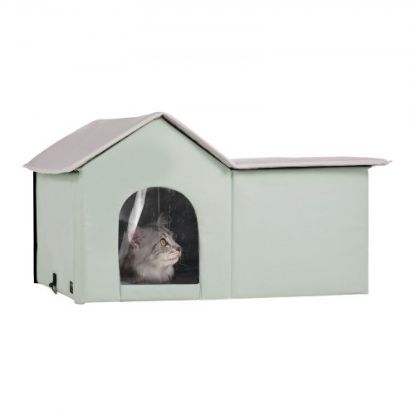 Picture of VEVOR Elevated Heated Cat House Cuboid Kitty Shelter with Heated Pad Green (M)