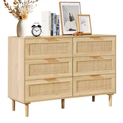 Picture of VEVOR 7 Drawer Rattan Dresser, Boho Dresser, Rattan Chest of Drawers with Spacious Storage, Natural Rattan Dresser for Bedroom, Living Room & Hallway,Rattan Nightstand with Sturdy Handles&Legs, Brown