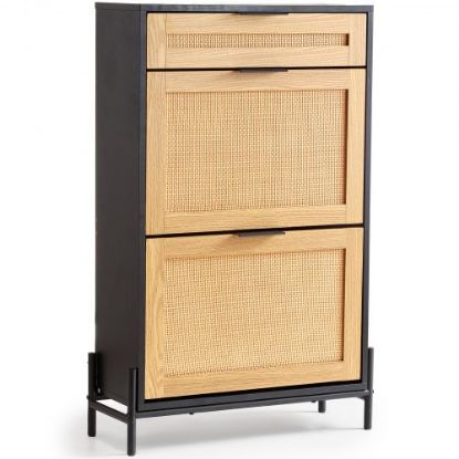 Picture of VEVOR Rattan Shoe Cabinet, 5 Tiers Shoe Storage Organizer with 2 Doors and Adjustable Shelves, 40.35" Tall Rattan Shoe Storage Entryway Cabinet Ideal for Entryway, Closet, Hallway, Light Wood Color