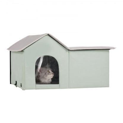 Picture of VEVOR Heated Cat House Foldable Kitty Shelter with Heated Pad Green Middle