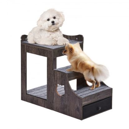 Picture of VEVOR Pet Bunk Bed with Stairs Dog/Cat Window Perch with Storage Indoor Brown