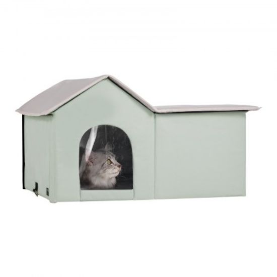 Picture of VEVOR Heated Cat House Foldable Kitty Shelter with Heated Pad Green Large