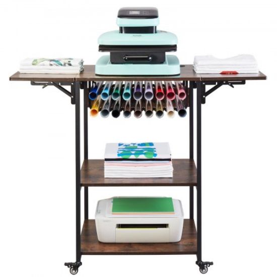 Picture of VEVOR Heat Press Table 3Tier Movable Heat Press Stand Foldable with Wheels White