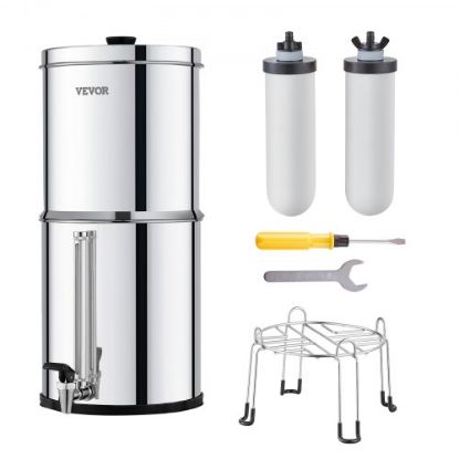 Picture of VEVOR 1.5G Gravity-fed Water Filter Countertop System Stainless Steel 2 Filters