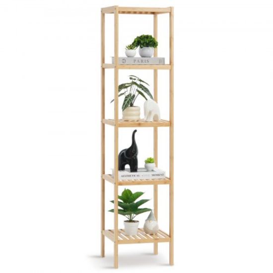 Picture of Bamboo Bookshelf 6 Tiers Bamboo Ladder Bookcase Rectangle Storage Rack