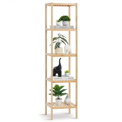 Picture of Bamboo Bookshelf 4 Tiers Bamboo Ladder Bookshelf Trapezoid Storage Rack