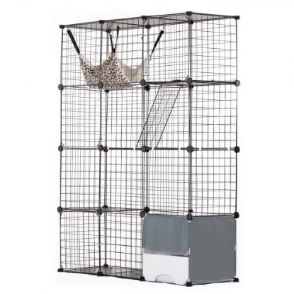 Picture of Large 4-tier Cat Cage 41 x 14 x 55" Metal Wire Cat Enclosure with Hammock