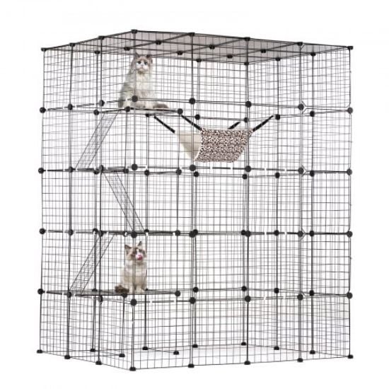 Picture of Large 3-tier Cat Cage 28 x 28 x 41" Metal Wire Playpen Catio with Hammock