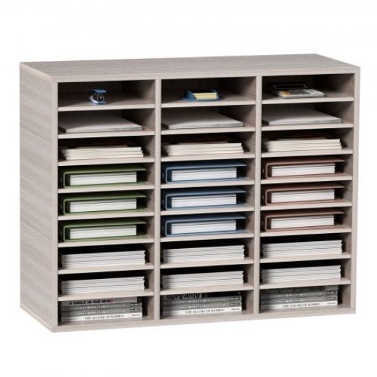 Picture of Wood Literature Organizer File Sorter Paper Storage Holder 27 Slots White