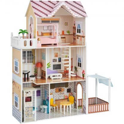 Picture of Wooden Dollhouse Large Dreamhouse with Furniture 3 Levels for Toddler 3+