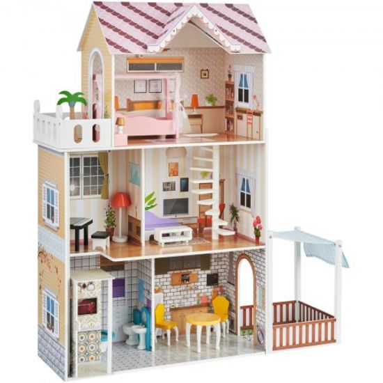 Picture of Wooden Dollhouse Large Dreamhouse with Furniture 3 Levels for Toddler 3+