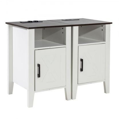 Picture of Farmhouse End Table Square Night Stand with USB Ports and Outlets White