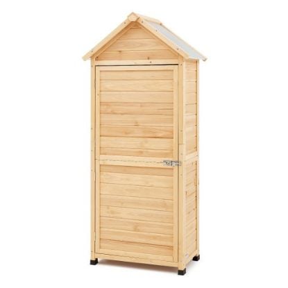 Picture of Outdoor Wooden Storage Shed Waterproof Garden Tool Shed with Lock 58x78 inch