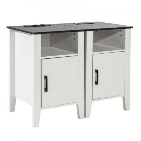 Picture of Farmhouse End Table Square Night Stand with USB & Outlets Set of 2 Gray