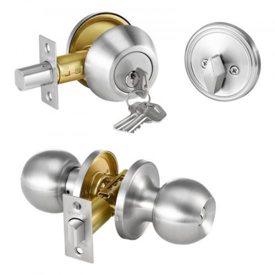 Picture of Entry Door Locksets with Deadbolt 5 Pack Keyed Alike Satin Nickel Lever