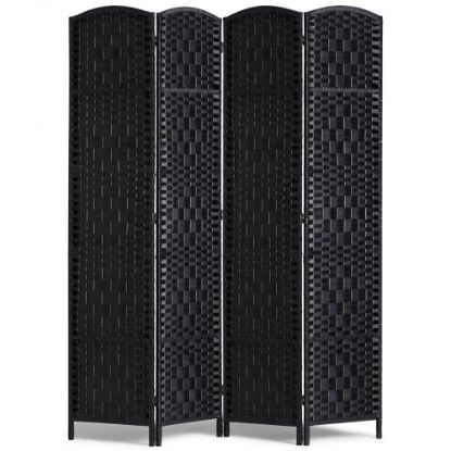 Picture of 8 Panel Room Divider Hand-Woven Folding Privacy Screen with Hinges Black