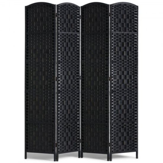 Picture of 8 Panel Room Divider Hand-Woven Folding Privacy Screen with Hinges Black